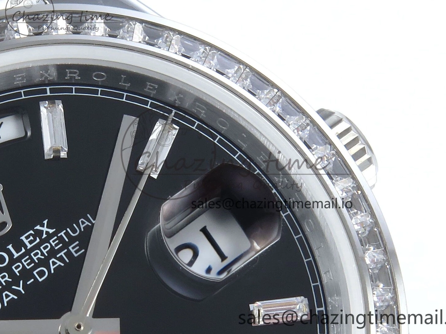 on QF 40 Edition Bracelet (Gain 1:1 DayDate Black V5 Best A2836 Crystal SS Bezel Dial Diamonds President Weight) 0315